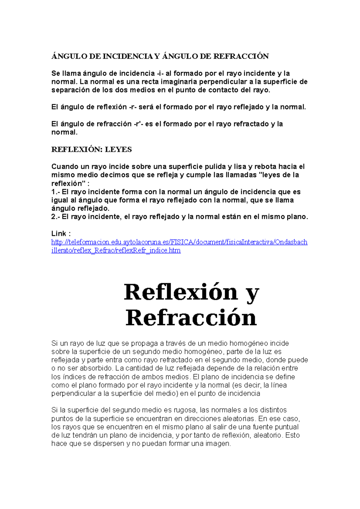 Ángulo DE Incidencia Y Ángulo DE Refracción ÁNGULO DE INCIDENCIA Y