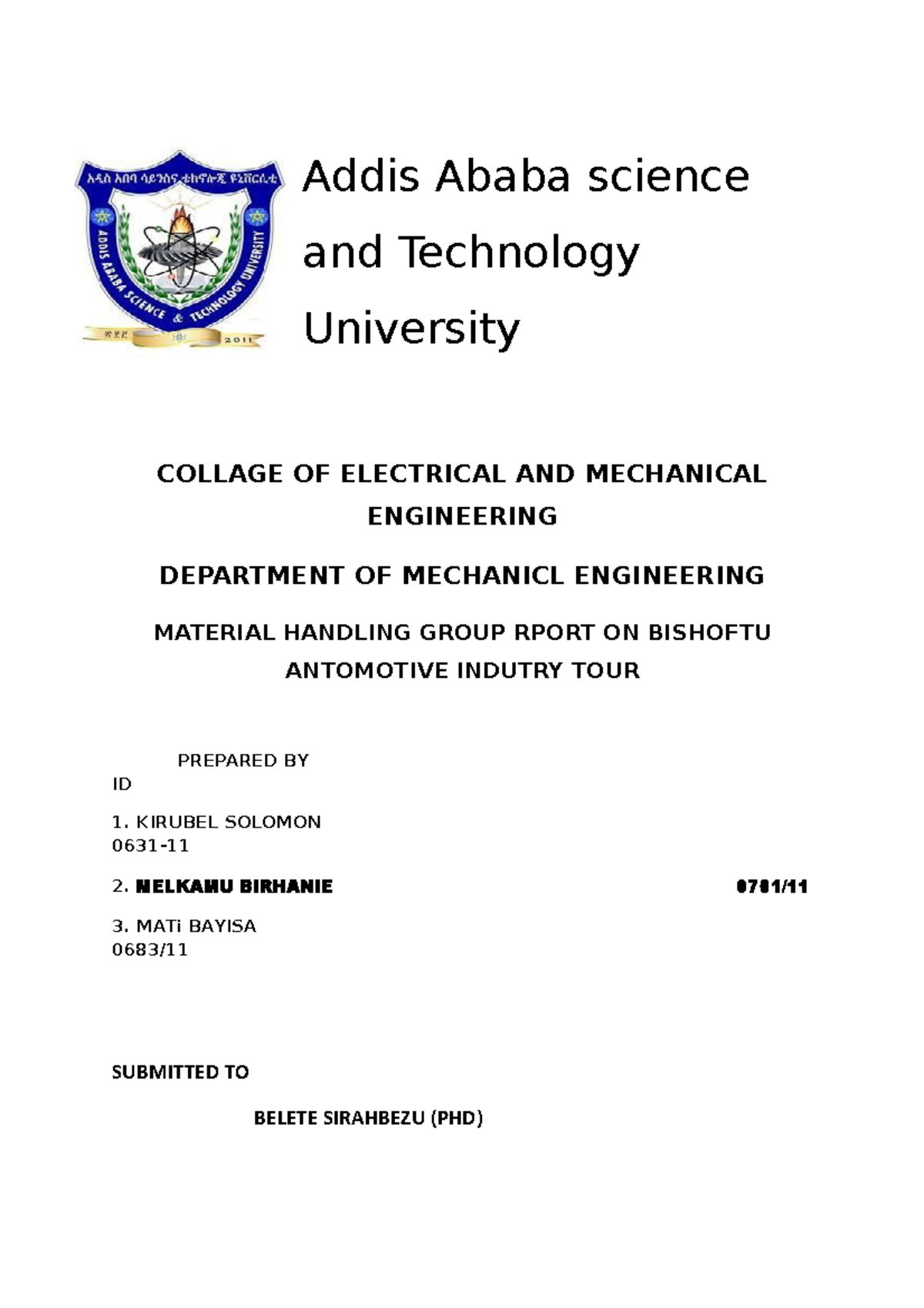 Field Report ለ ዳውንሎድ Teblo Yetechane - Addis Ababa Science And 