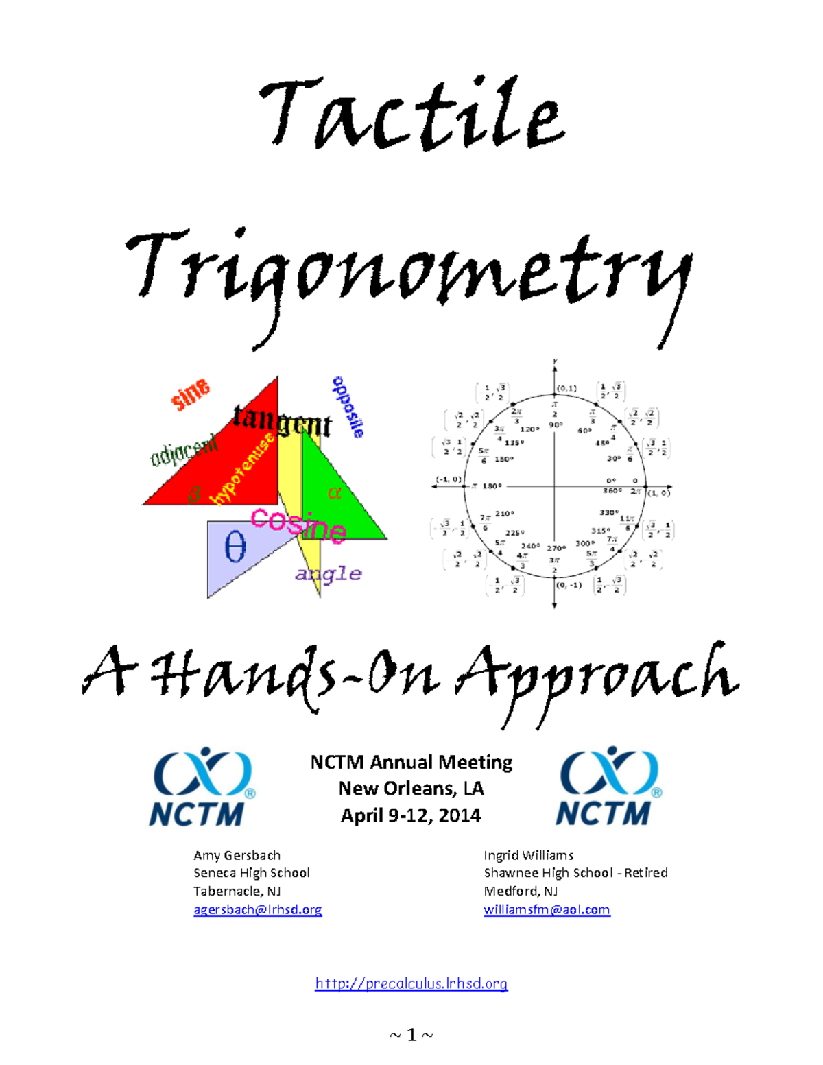 Tactile Trigonometry Handout - Tactile Trigonometry A Approach NCTM ...