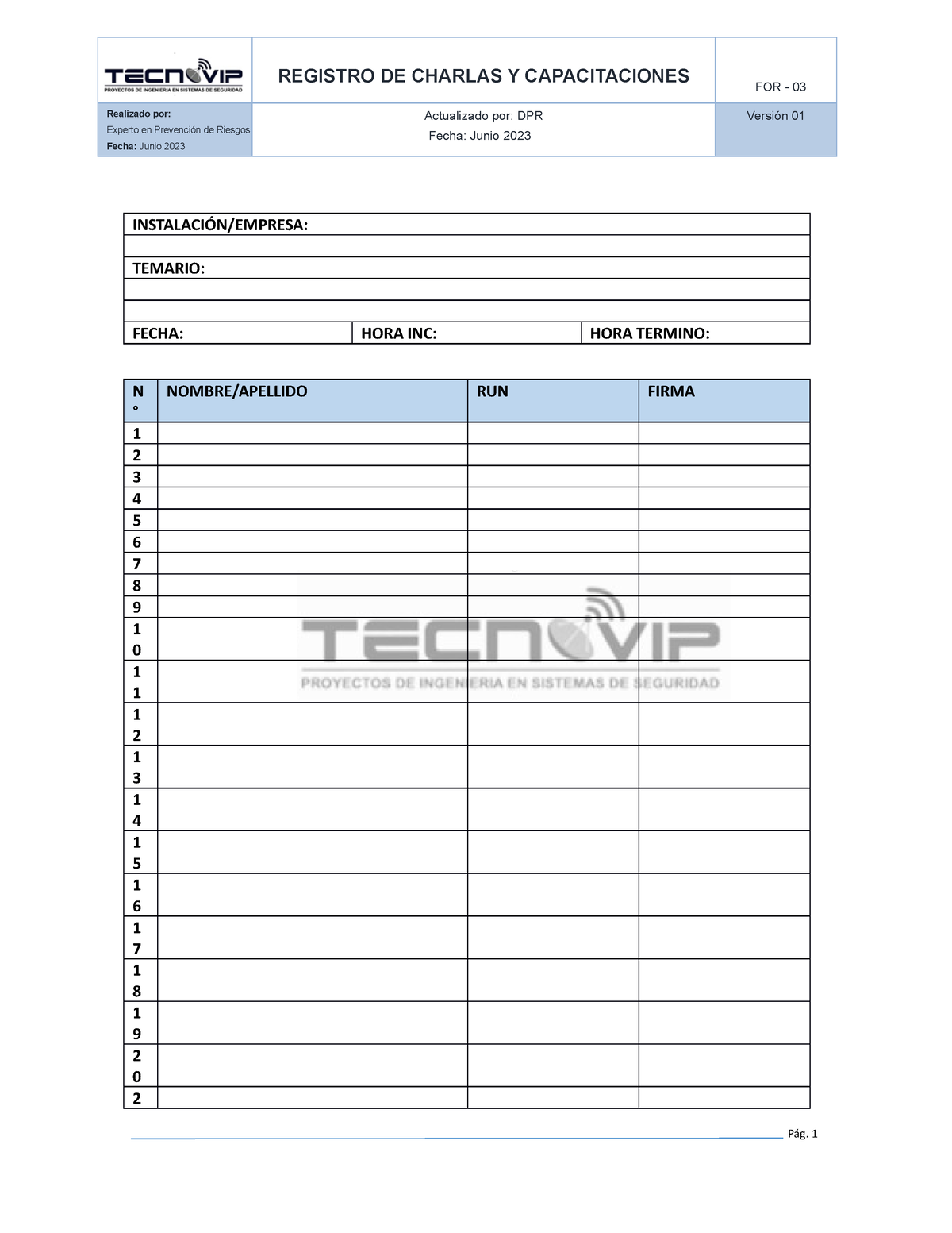 FOR-02 Hoja De Registro - REGISTRO DE CHARLAS Y CAPACITACIONES FOR - 03 ...