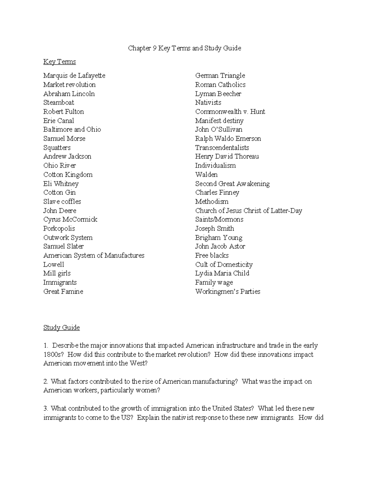 Chapter 9 Key Terms and Study Guide - Hunt Manifest destiny John O ...