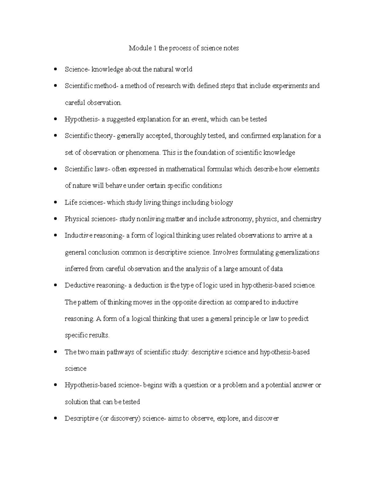 Module 1 the process of science notes - Hypothesis- a suggested ...