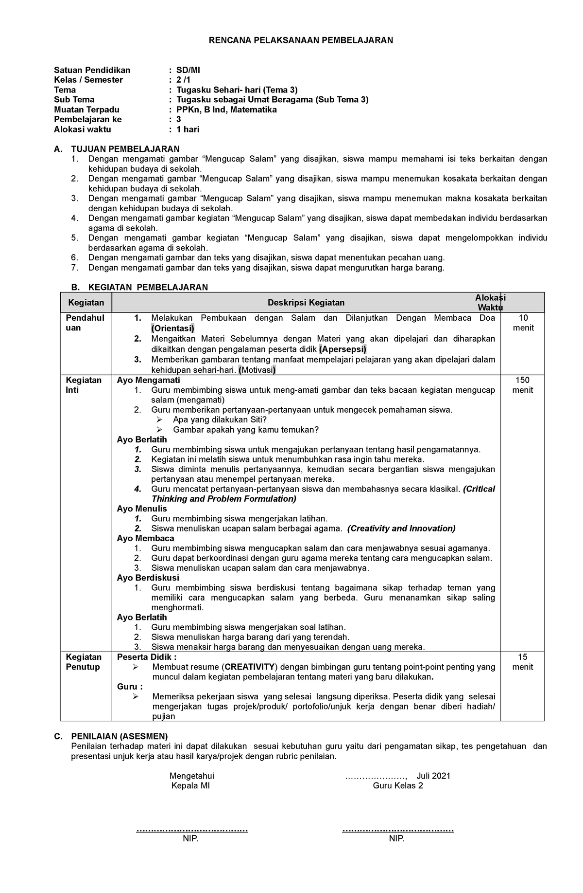 2.3.3.3 Kelas 2 T3 ST3 PB3 - RENCANA PELAKSANAAN PEMBELAJARAN Satuan ...