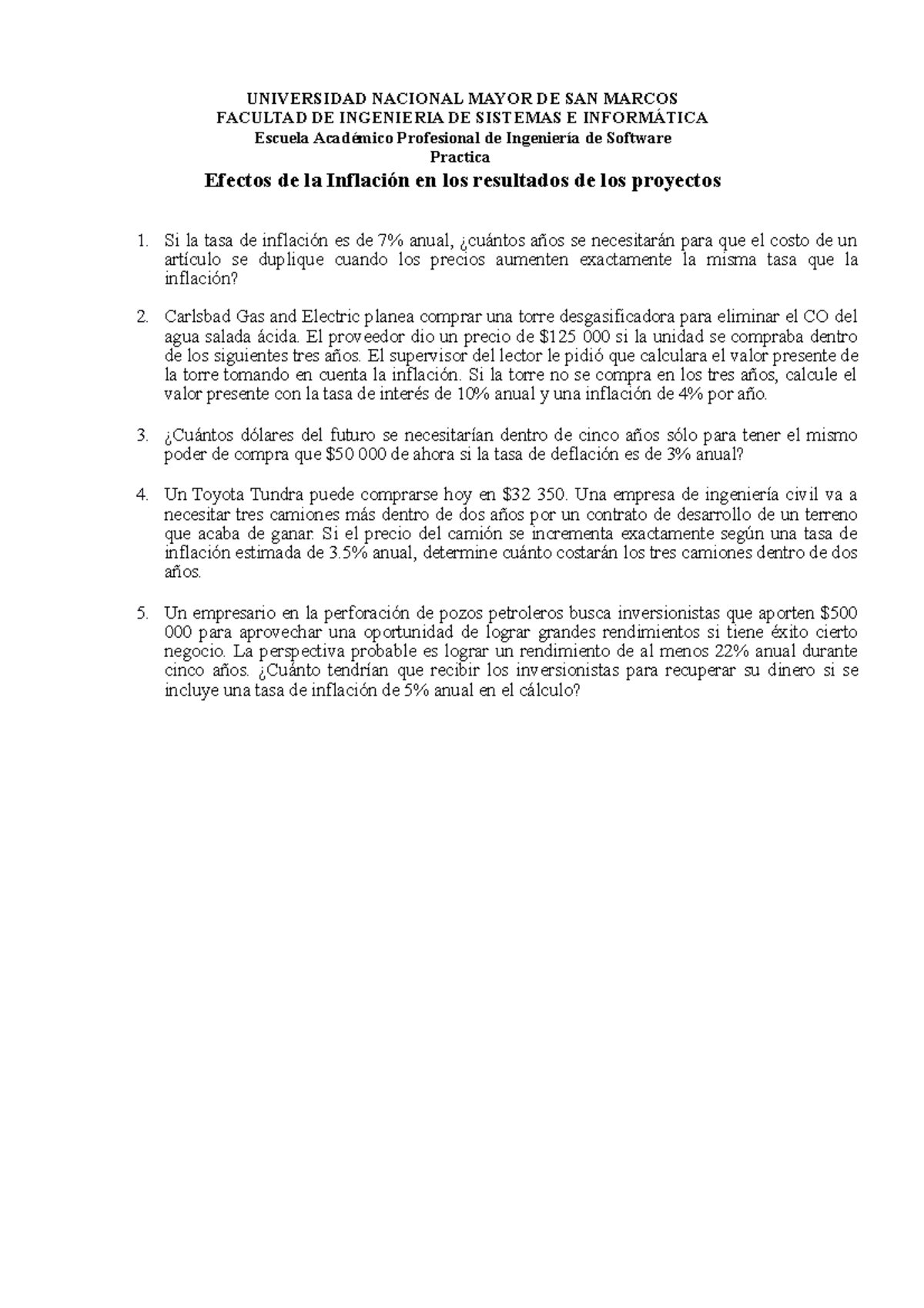 Practica Efectos De Inflacion En Proyectos unmsm 2020 ingenieria