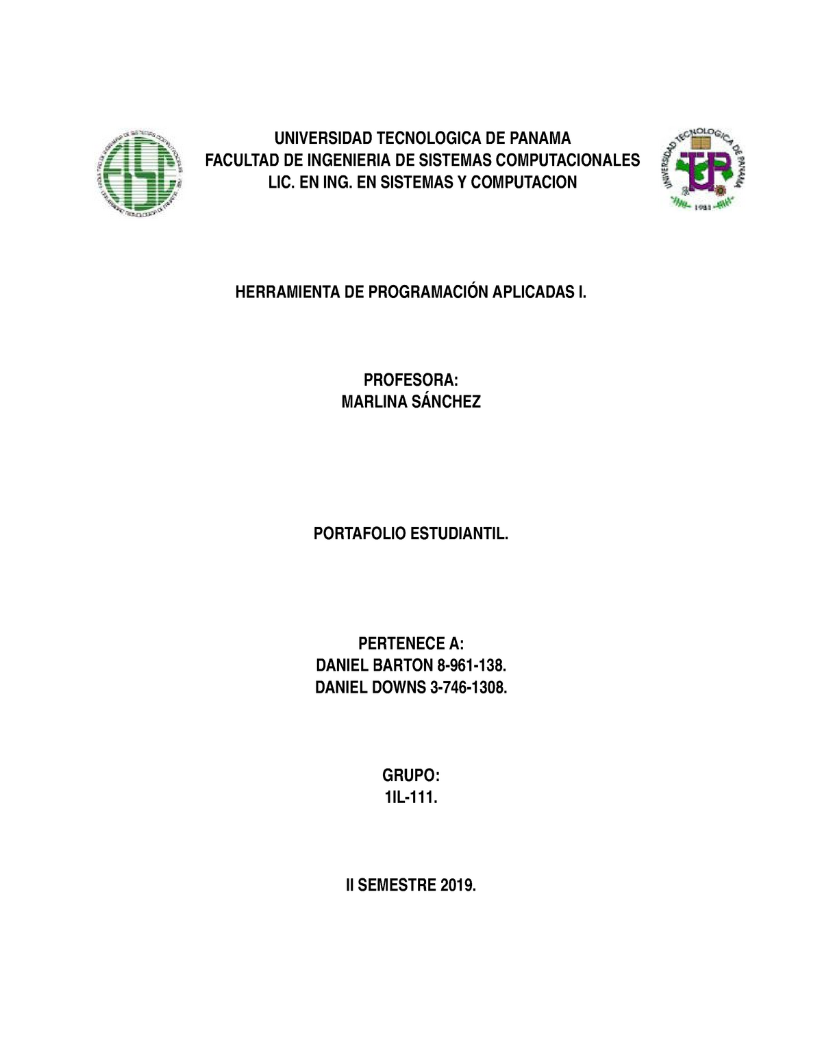 I Parte Universidad Tecnologica De Panama Facultad De Ingenieria De Sistemas Computacionales 8547