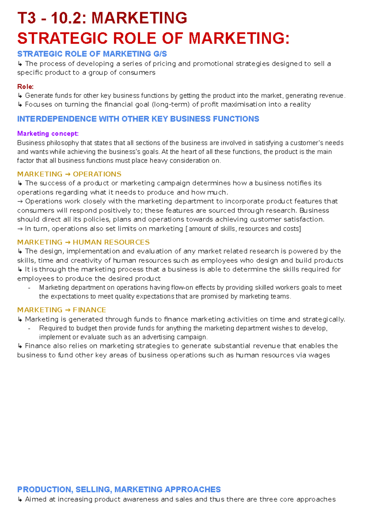 T3 Marketing Notes - T3 - 10: MARKETING STRATEGIC ROLE OF MARKETING ...