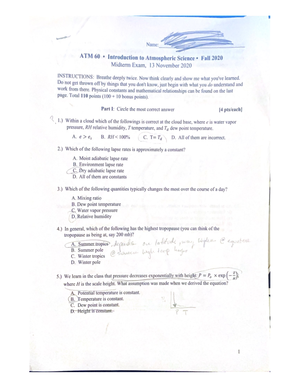 ATM 60 Final exam - Name: ATM 60 Introduction to Atmospheric Science