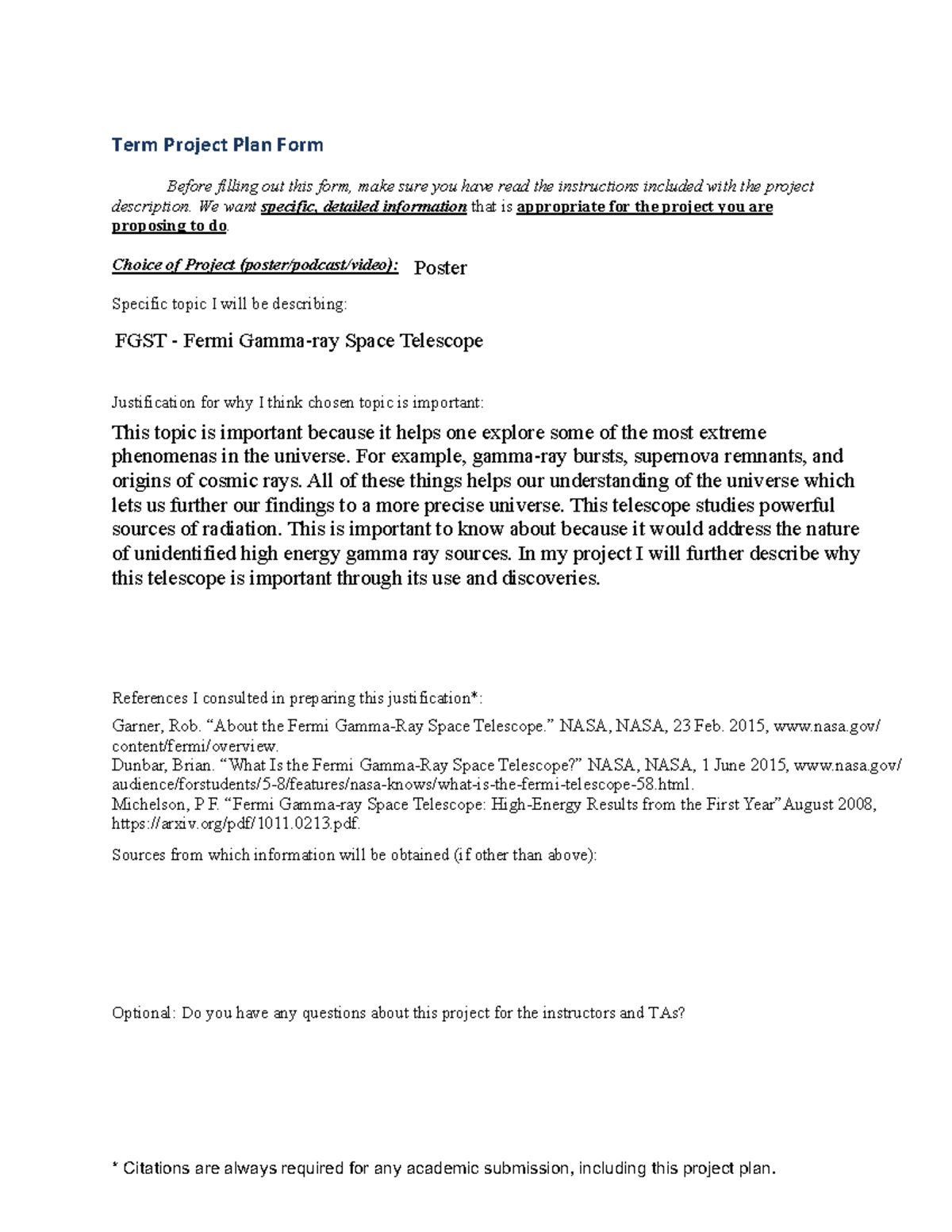 AST201 Winter 2020 term project plan form - Citations are always ...
