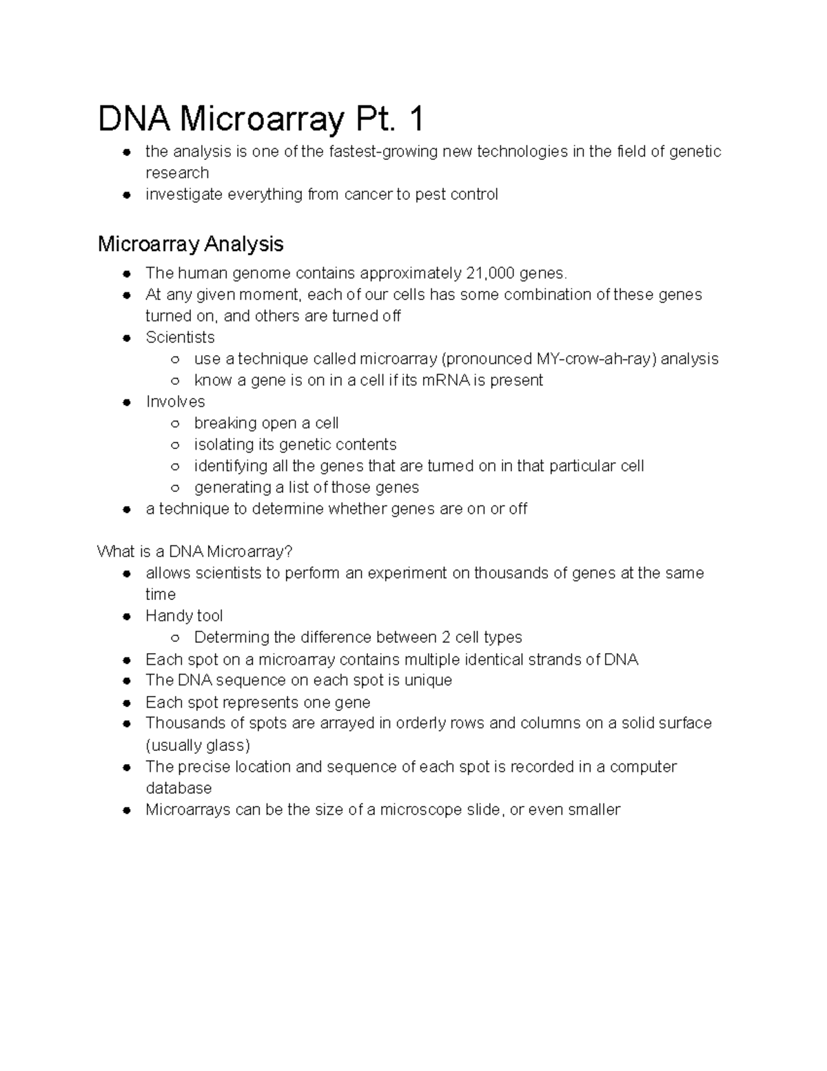 DNA Microarray Pt. 1 - 1 the analysis is one of the fastest-growing new ...