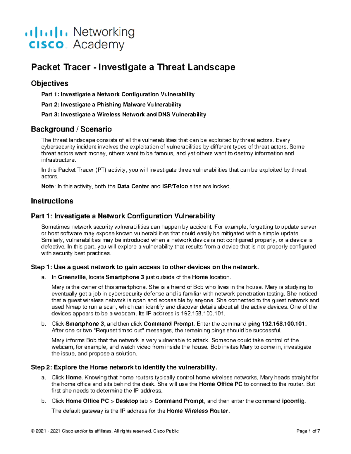 1.3.14 Packet Tracer - Investigate a Threat Landscape - Answer Key ...