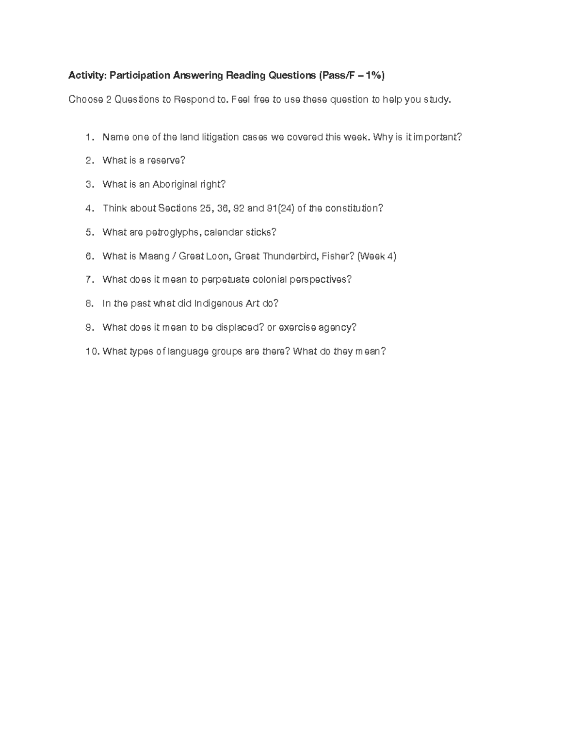 Actvity #8 Questions - .... - Activity: Participation Answering Reading ...