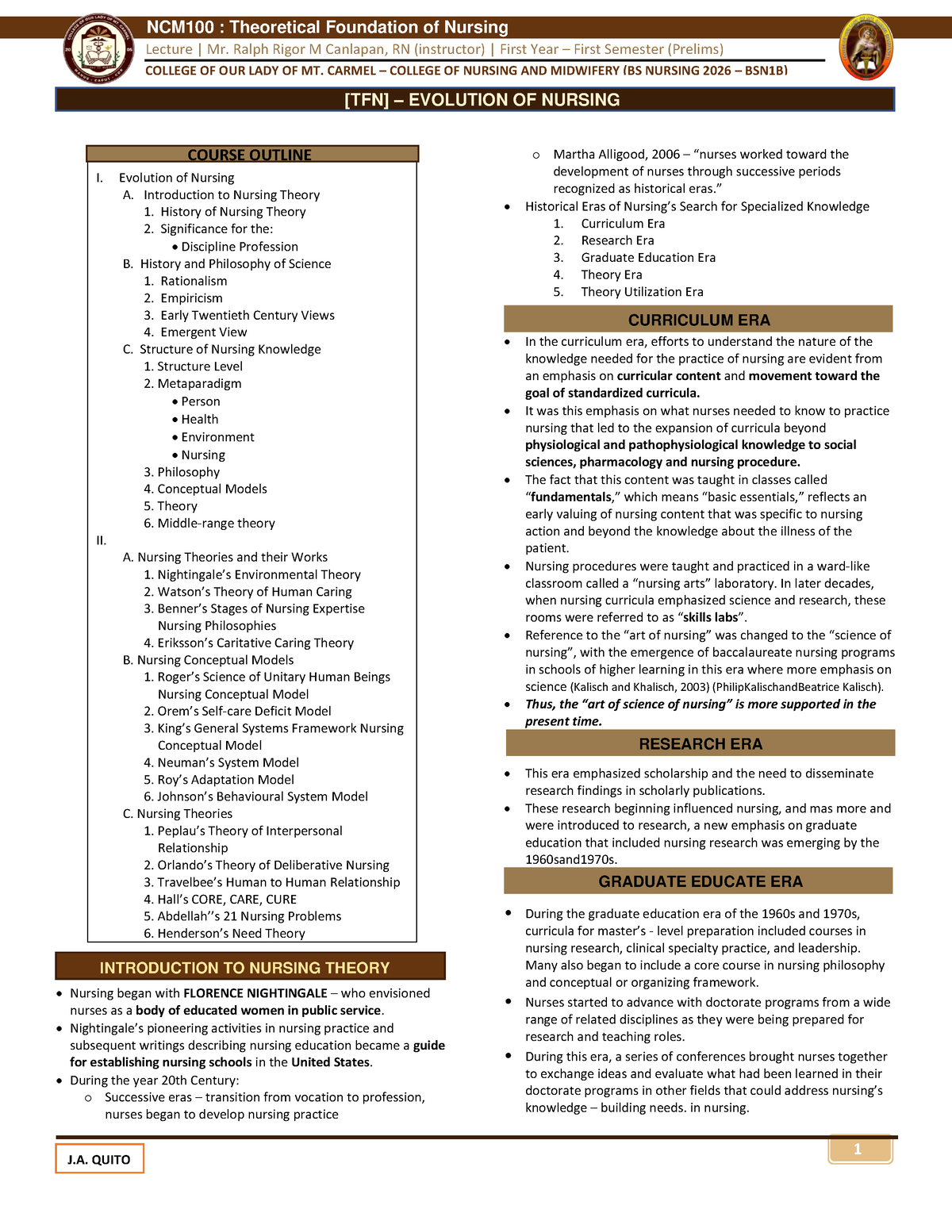 TFN Trans Updated - Theoretical Foundation Of Nursing Notes/ Reviewer ...