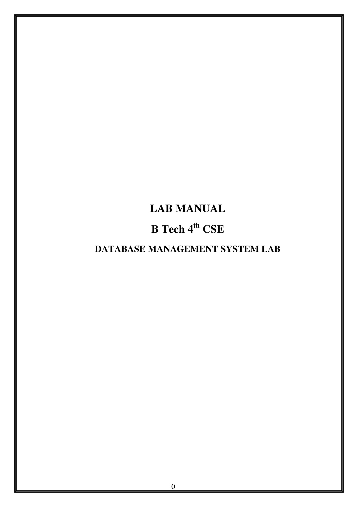 DBMS LAB Manual - LAB MANUAL B Tech 4 Th CSE DATABASE MANAGEMENT SYSTEM ...