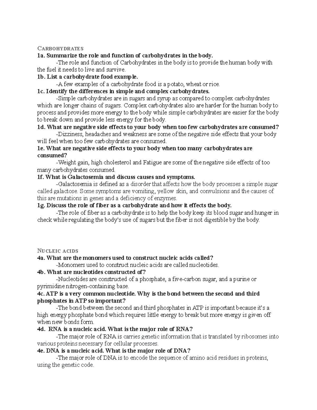 Biomolecules of Cells Assignment from week 2 - CARBOHYDRATES 1a ...