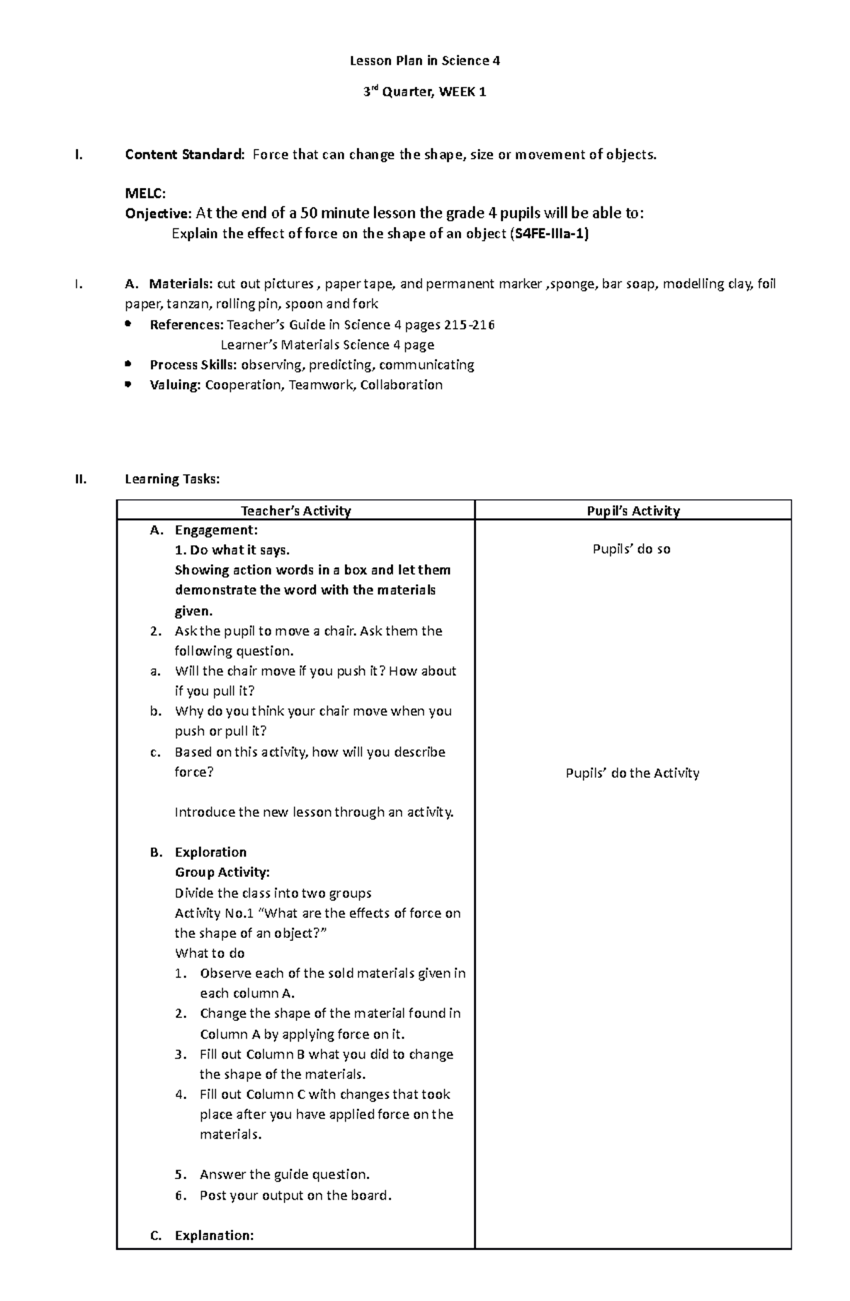 Lesson Plan in Science 2021 - Lesson Plan in Science 4 3 rd Quarter ...