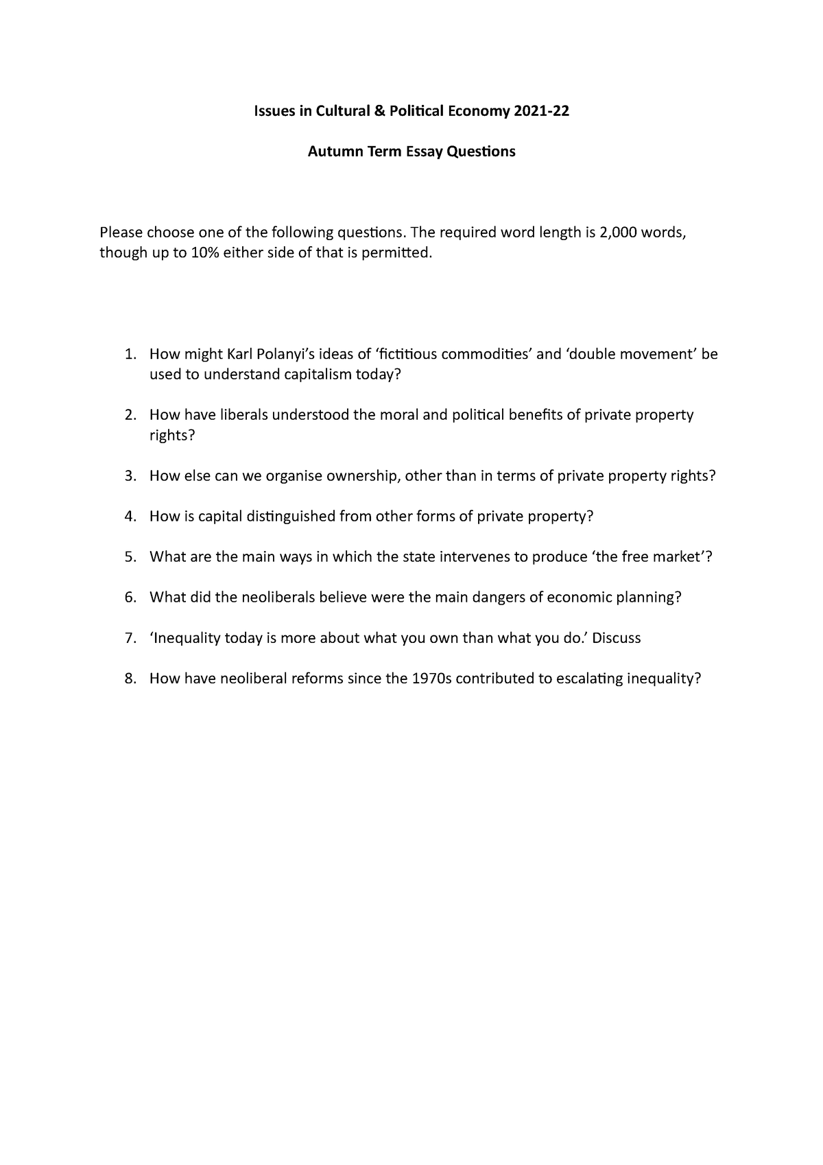 essay questions world politics