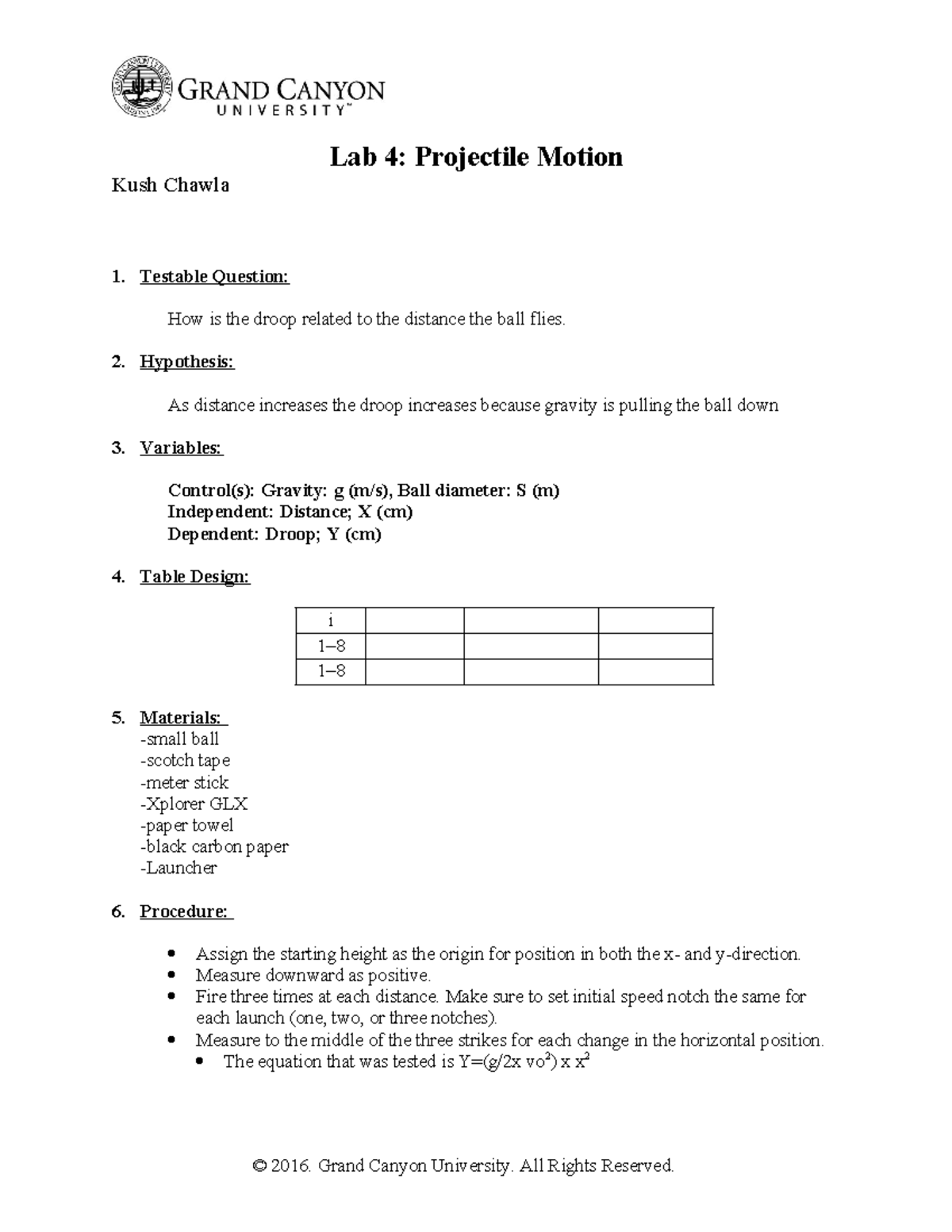 PHY-111L-RS-Lab4 Projectile Motion - Lab 4: Projectile Motion Kush ...