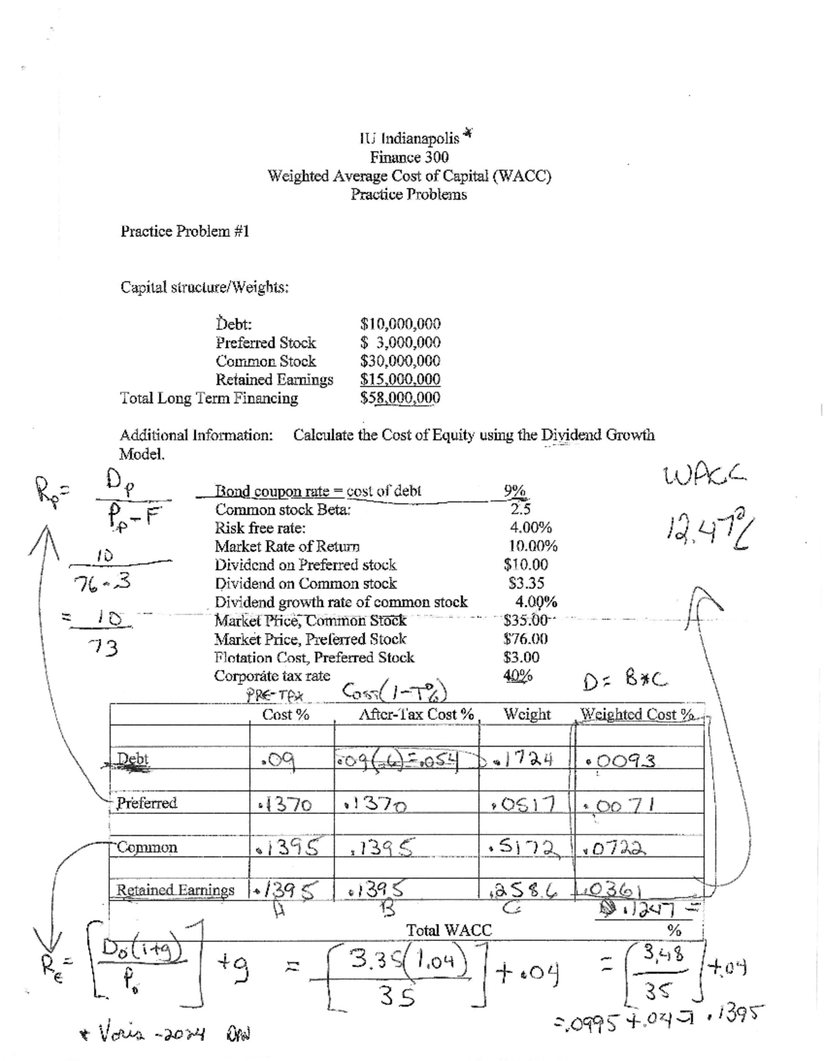 WACC lecture notes - IU Indianapolis Finance 300 Weighted Average Cost ...