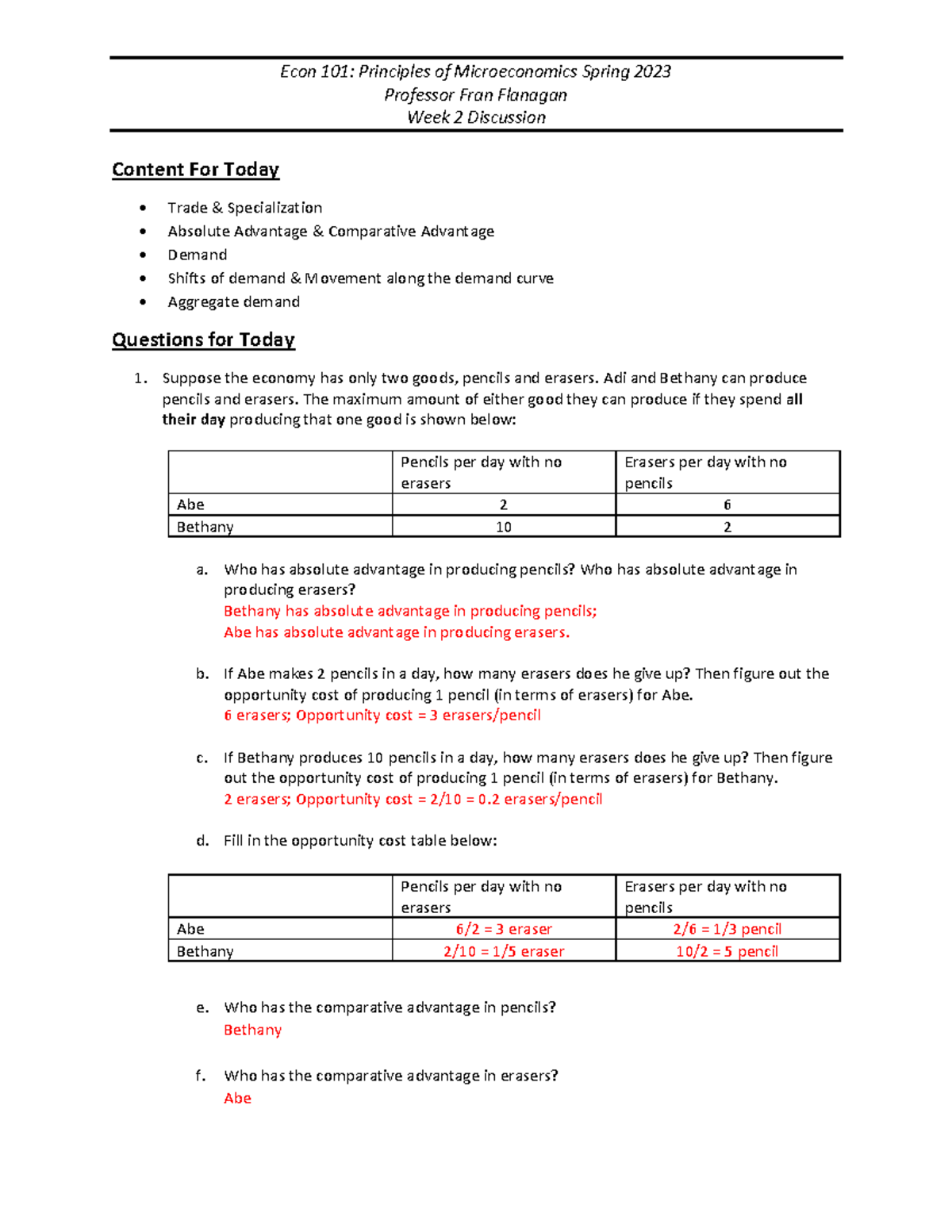 Discusison Week 2 Solutions - Econ 101: Principles Of Microeconomics ...