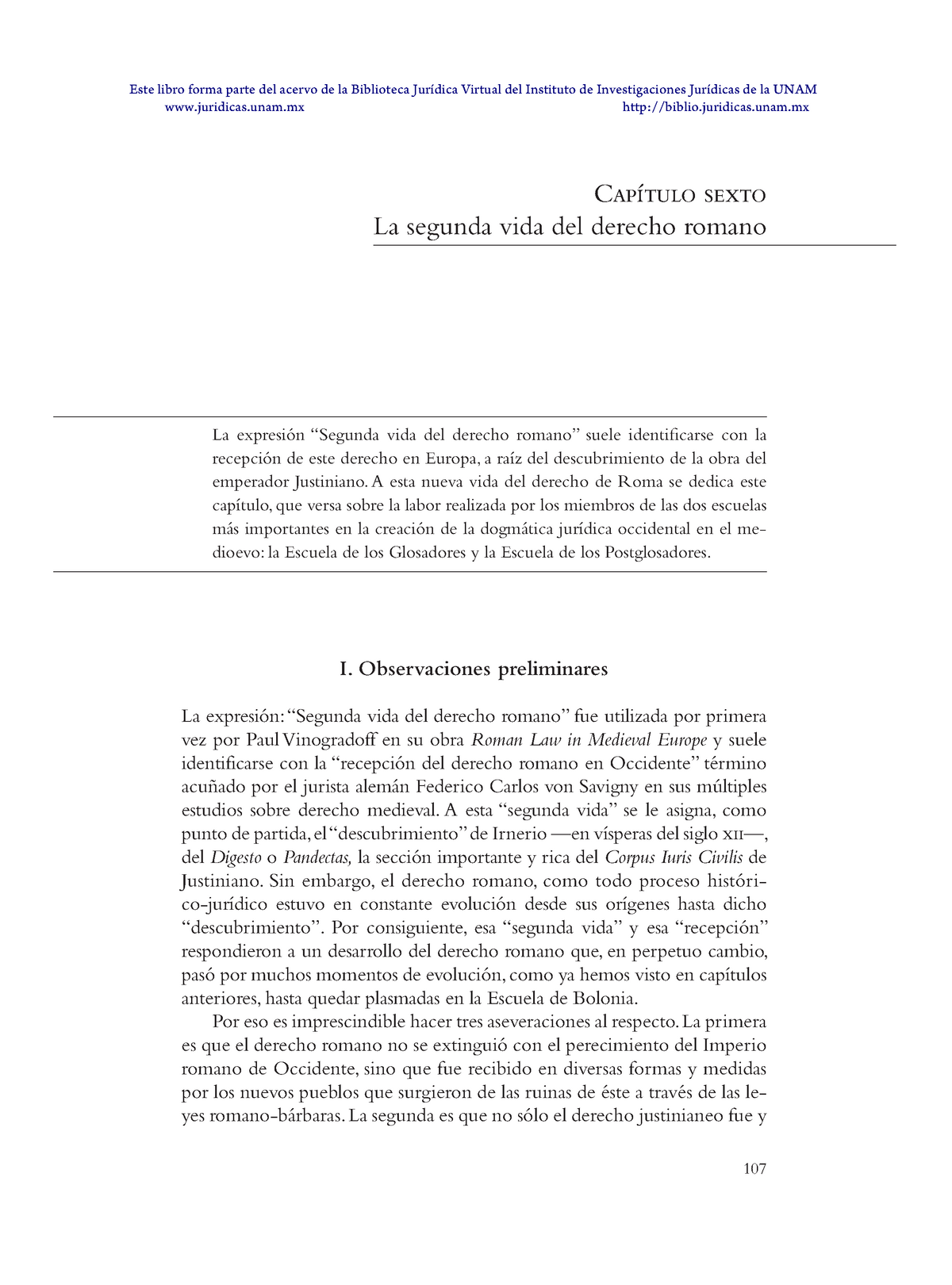 15. LA Segunda VIDA DEL Derecho Romano - Capítulo sexto La segunda vida del derecho  romano La - Studocu