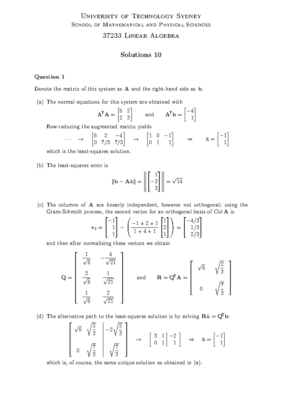 Sol-10 - Practice Questions - University of Technology Sydney School of ...