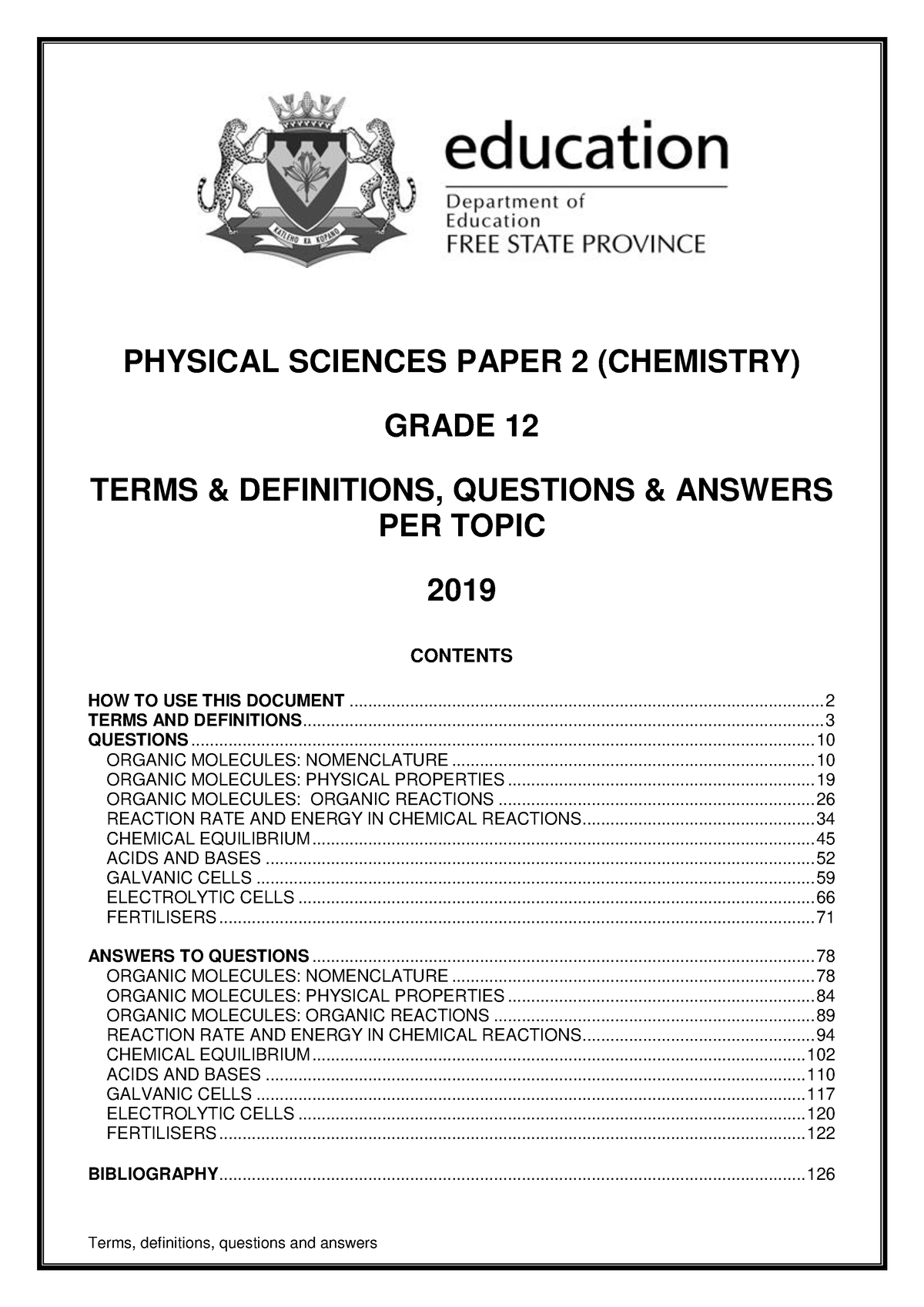 2019 P2 Revision Material - PHYSICAL SCIENCES PAPER 2 (CHEMISTRY) TERMS ...