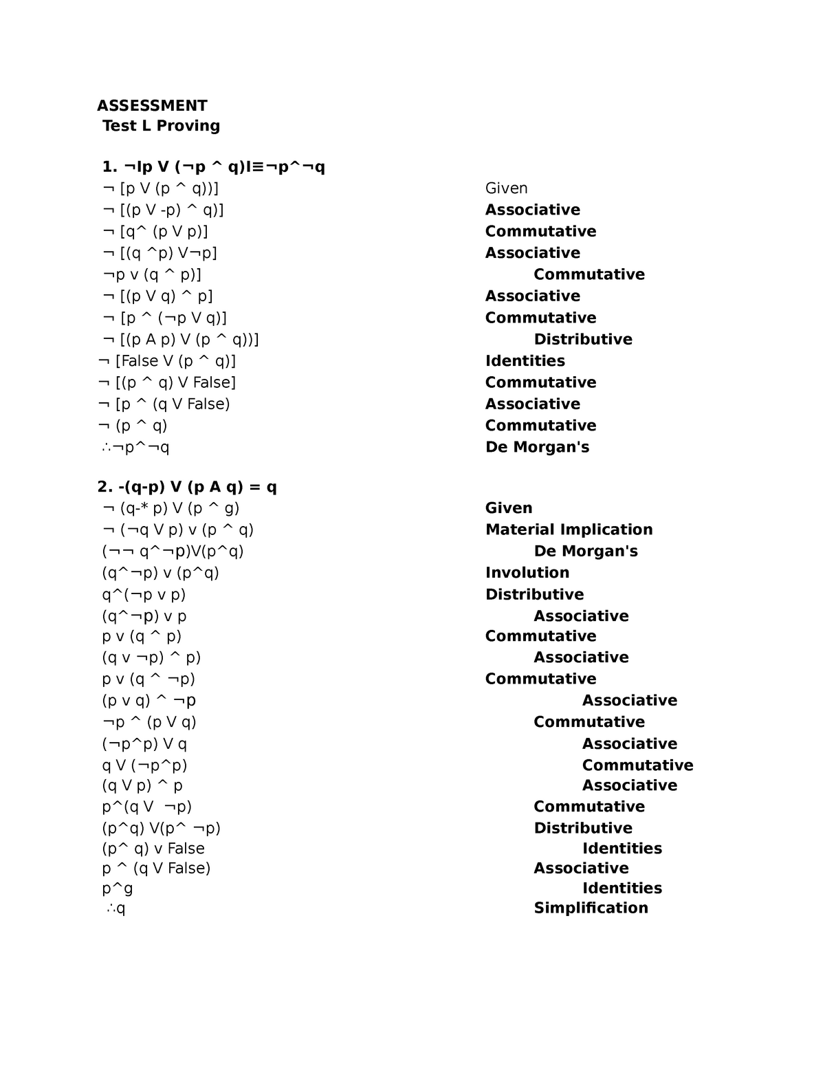 Assessment Discrete Logic Quantifiers And Laws Assessment Test L Proving 1 Ip V P Q I P Q Studocu