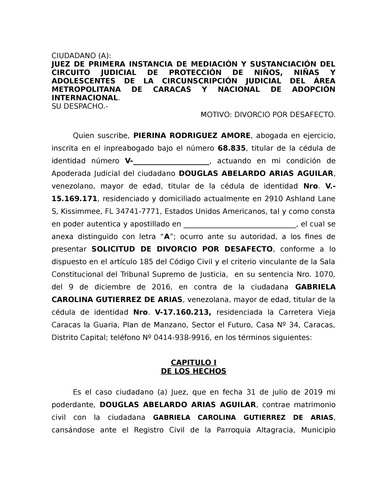 Divorcio 1070 - demanda - CIUDADANO (A): JUEZ DE PRIMERA INSTANCIA DE ...