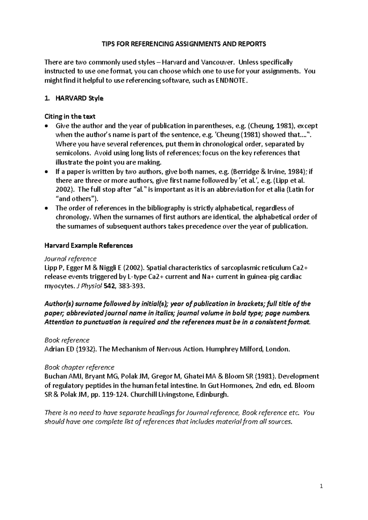 Tips for Referencing Reports - TIPS FOR REFERENCING ASSIGNMENTS AND ...