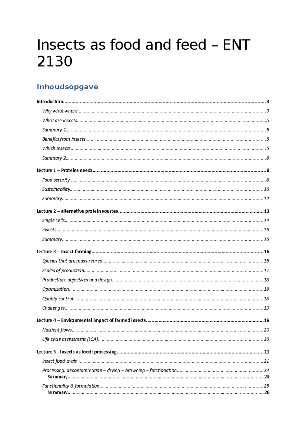 Lectures ENT - Lecture notes of Insects as Food and Feed - Insects as ...