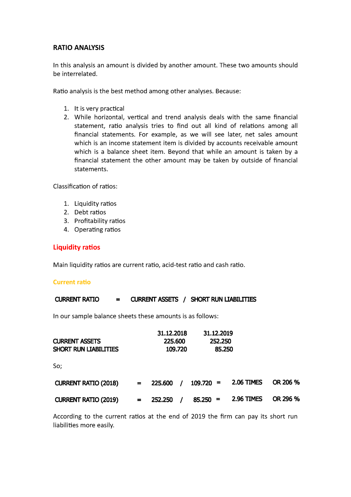 an essay on ratio analysis