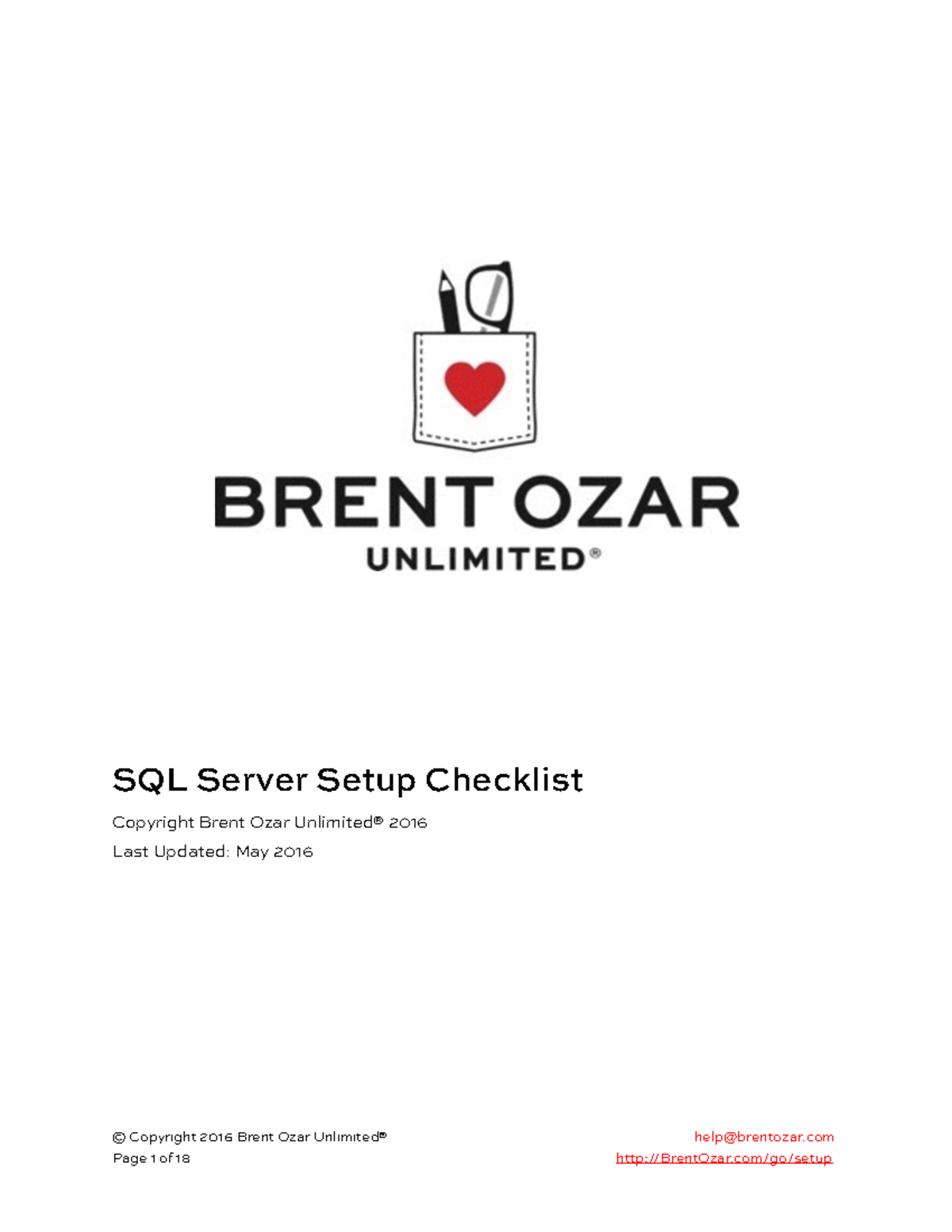 E Book Sql Server Setup Checklist Sql Server Setup Checklist Copyright Brent Ozar Unlimited 5225