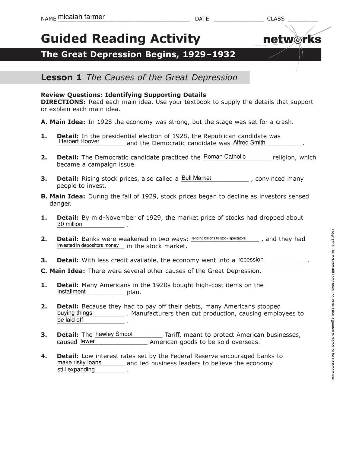 Chapter 18 Lesson 1 Guided Reading 977 - Copyright © The McGraw-Hill ...