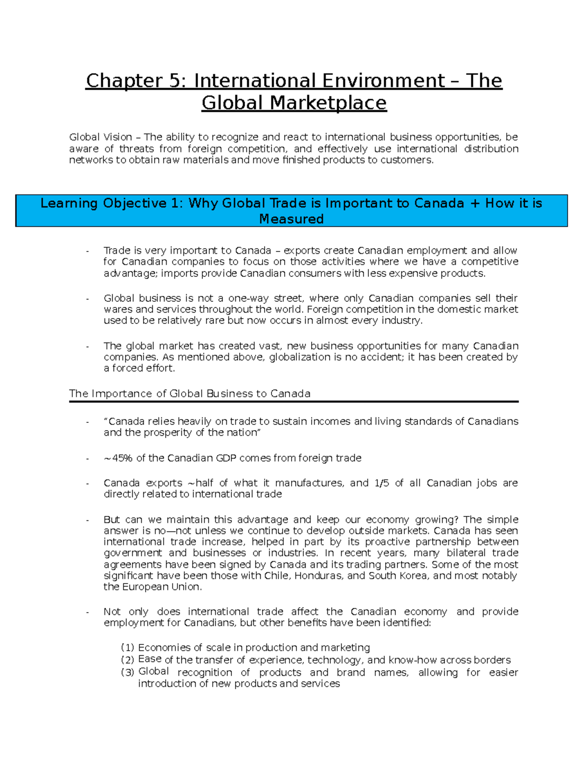 Chapter 5 notes for Introduction to Business from textbook - CGMG-282 ...
