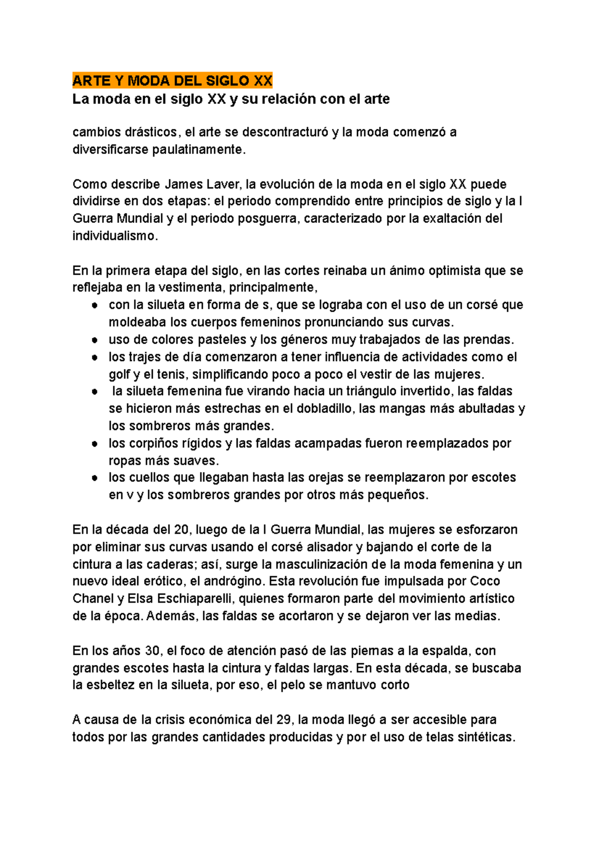 Lectura 1 (12) - .... - ARTE Y MODA DEL SIGLO XX La moda en el siglo XX ...