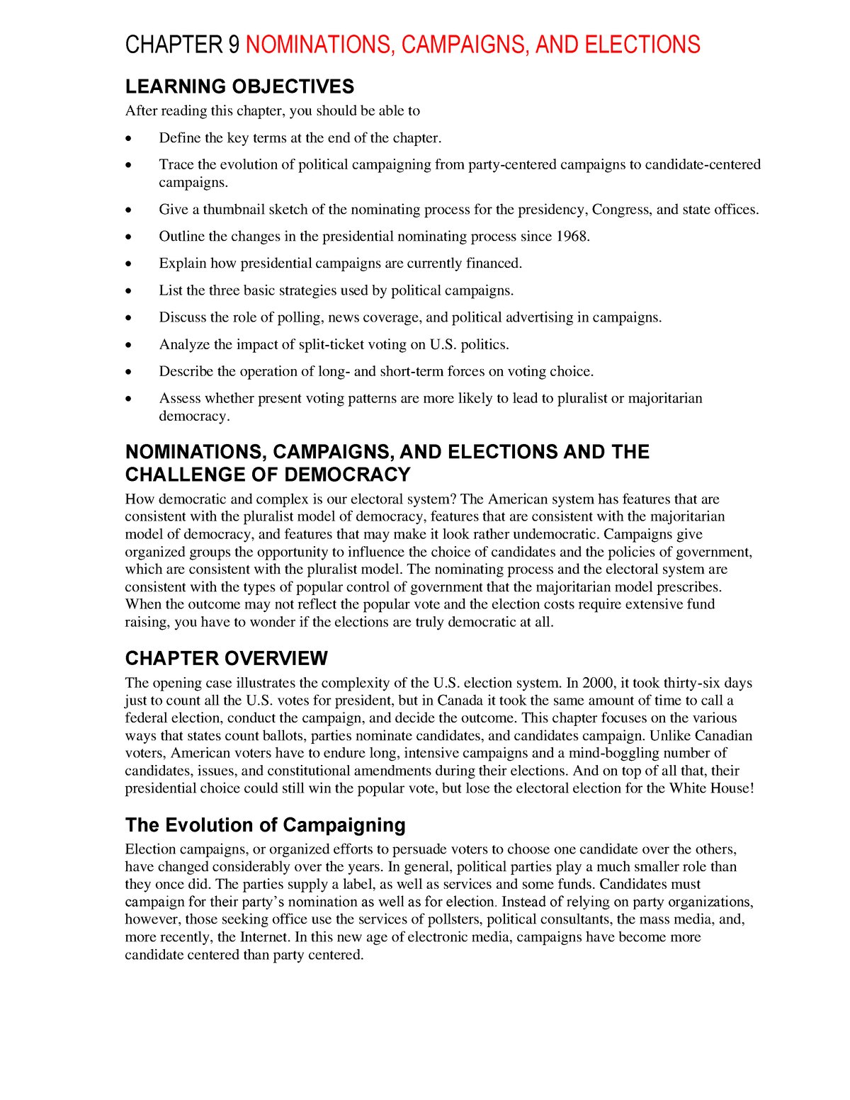 Ch09 Nominations Elections And Campaigns Exam - CHAPTER 9 NOMINATIONS ...