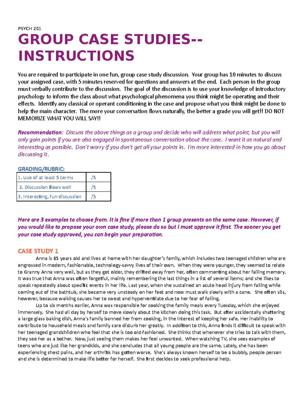 what is a group case study in psychology