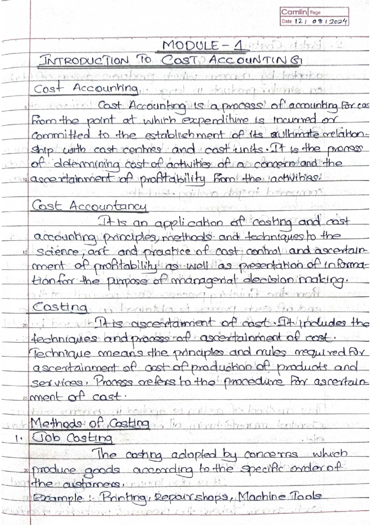 Cost Accounting Module 1 Notes - Camlin Page Date MODULE 1 INTRODUCTION ...