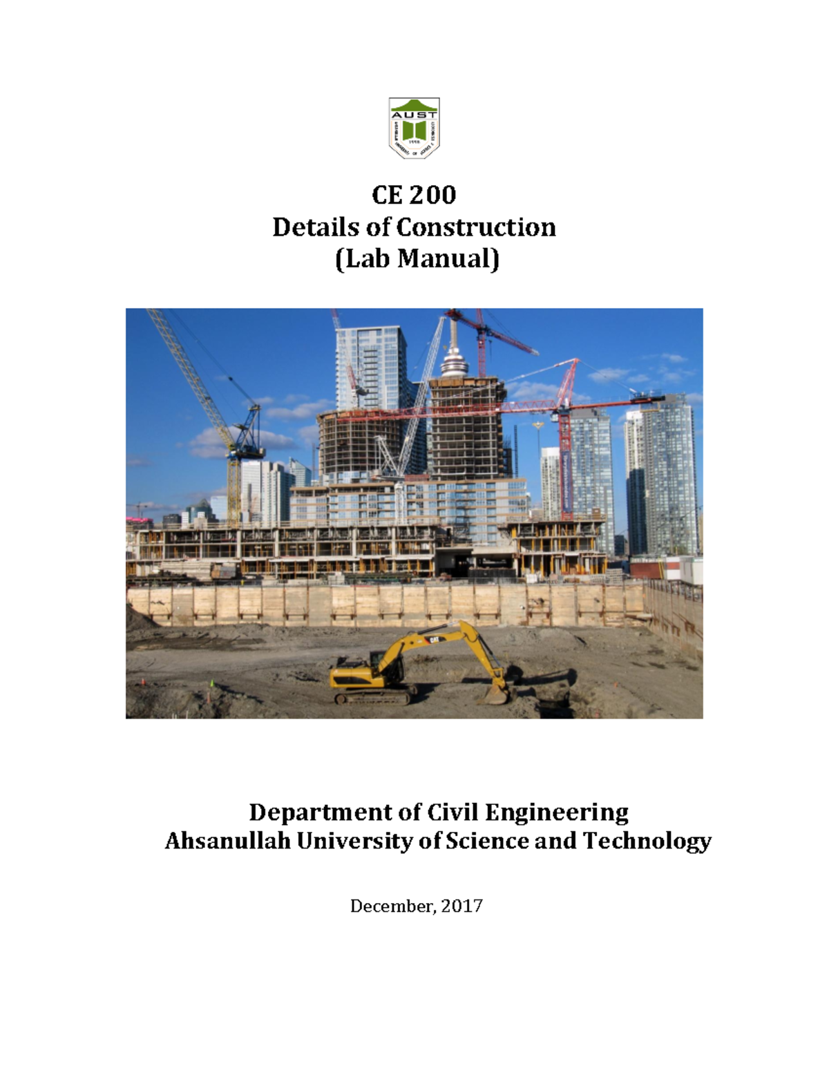 Ce 200 - hlw - i CE 200 Details of Construction (Lab Manual) Department ...