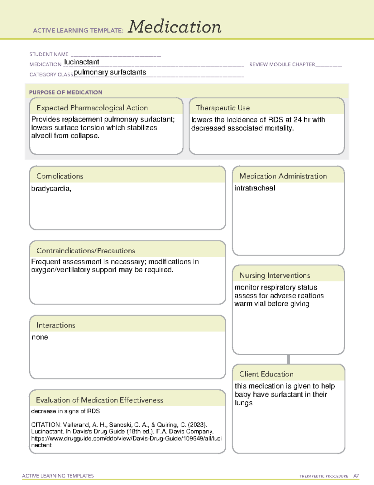 Surfaxin - med sheet - ACTIVE LEARNING TEMPLATES THERAPEUTIC PROCEDURE ...