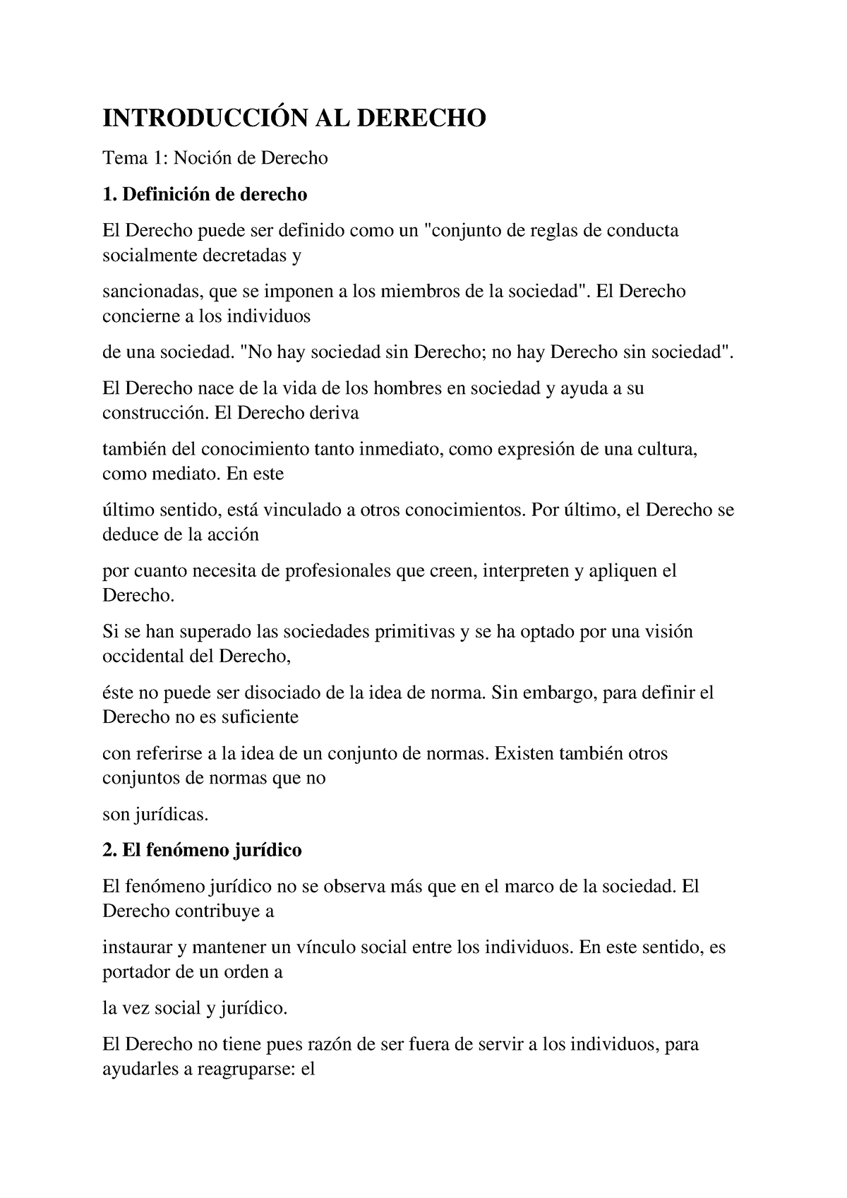 Tema 1 Derecho - Tema 1 - INTRODUCCIÓN AL DERECHO Tema 1: Noción De ...