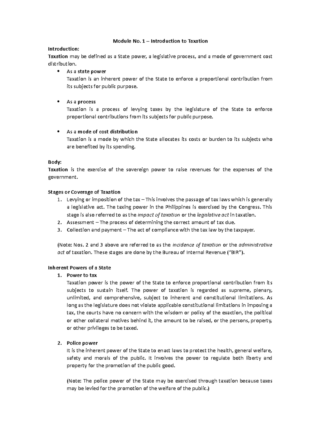 Module No 1 - Intro to Taxation - Module No. 1 – Introduction to ...