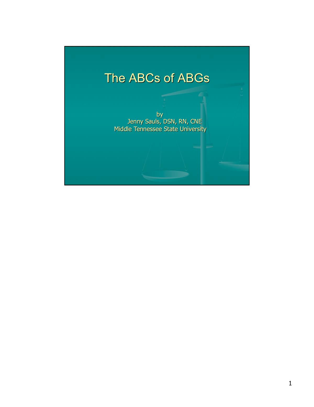Abcs Of Abgs Notes On Understanding And Interpreting Arterial Blood
