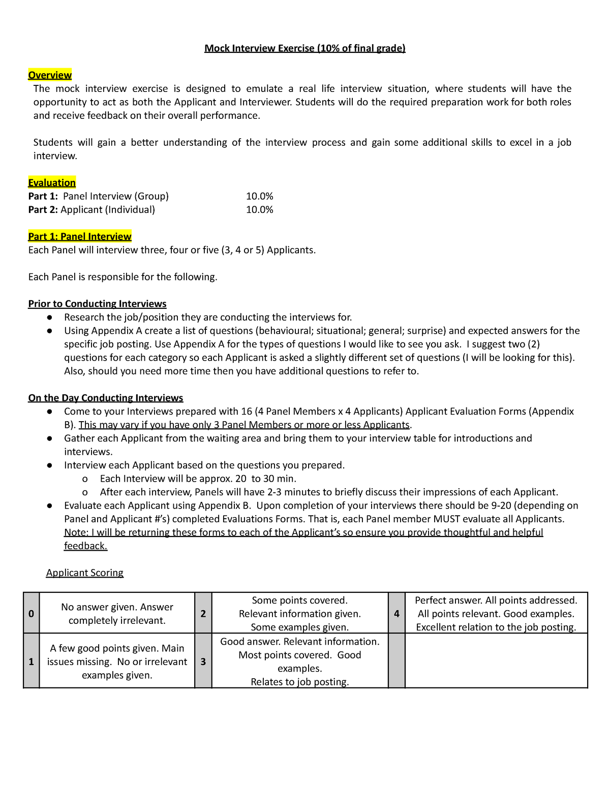 Mock Interview Assignment Panel Interviewer ( Winter 2022).docx - Mock ...