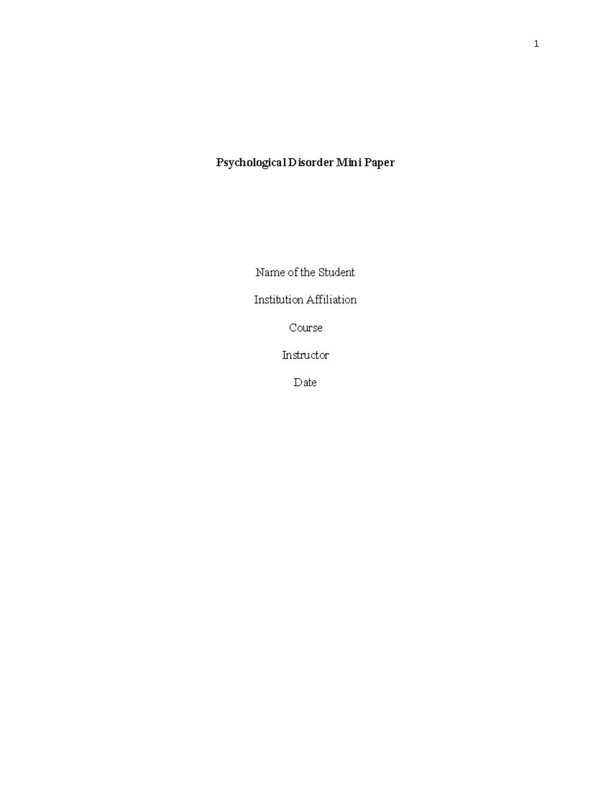 Psychological Disorder Mini Paper - A concern with body weight, food ...