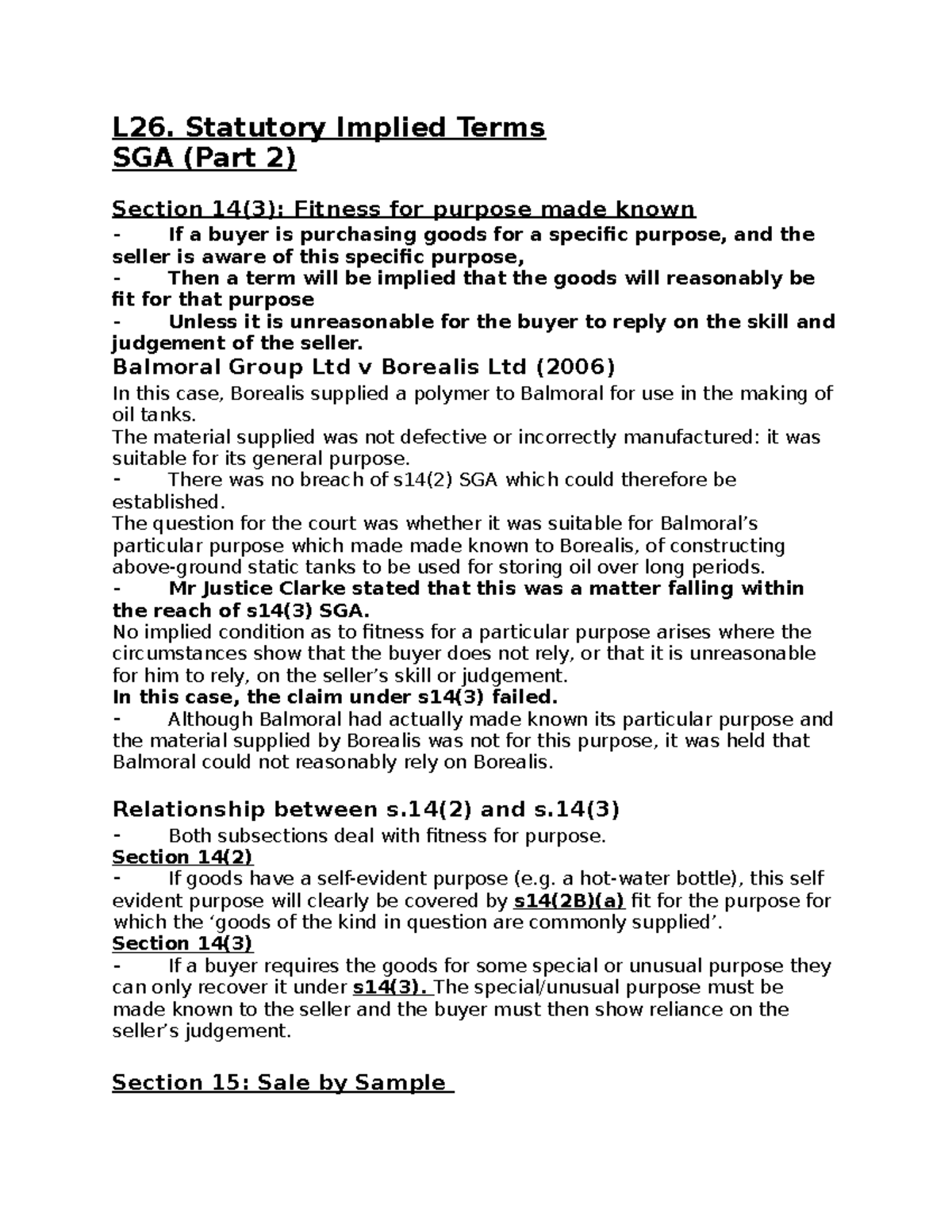 L26 Statutory Implied Terms SGA Part 2 L26 Statutory Implied