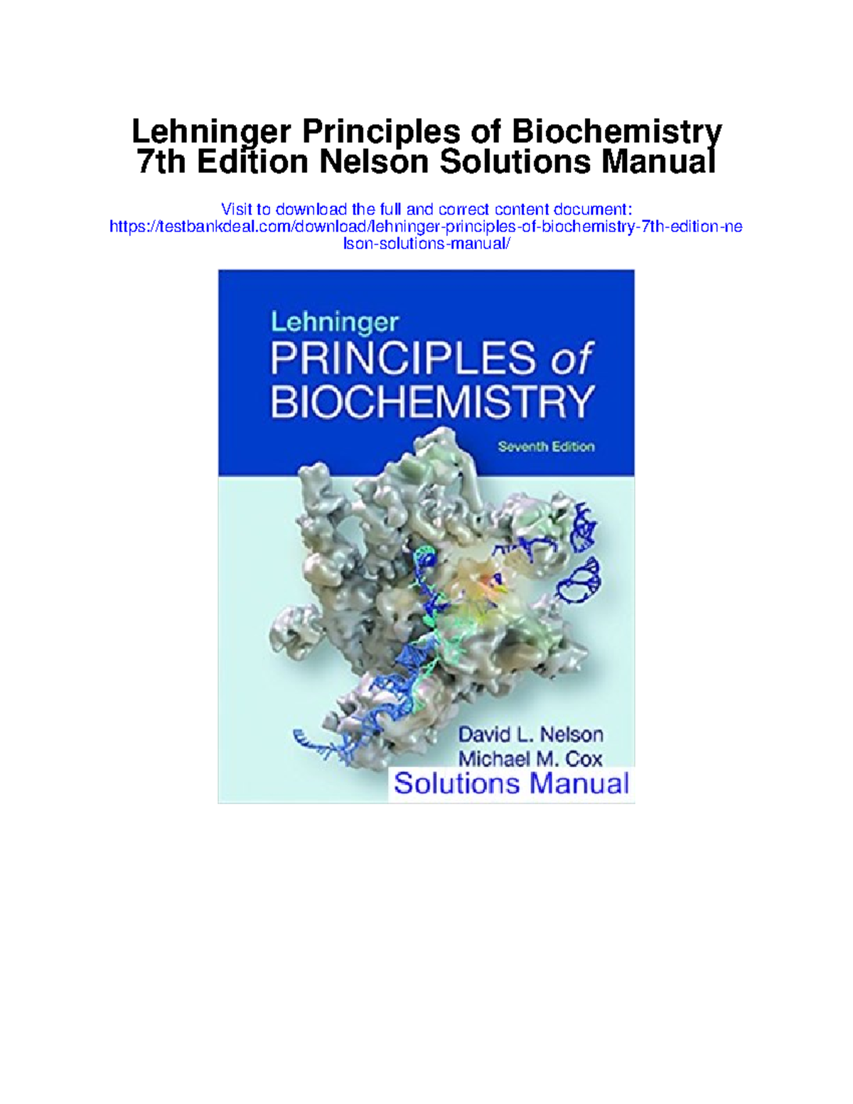 669668757 Lehninger Principles Of Biochemistry 7th Edition Nelson Solutions Manual Lehninger 4803