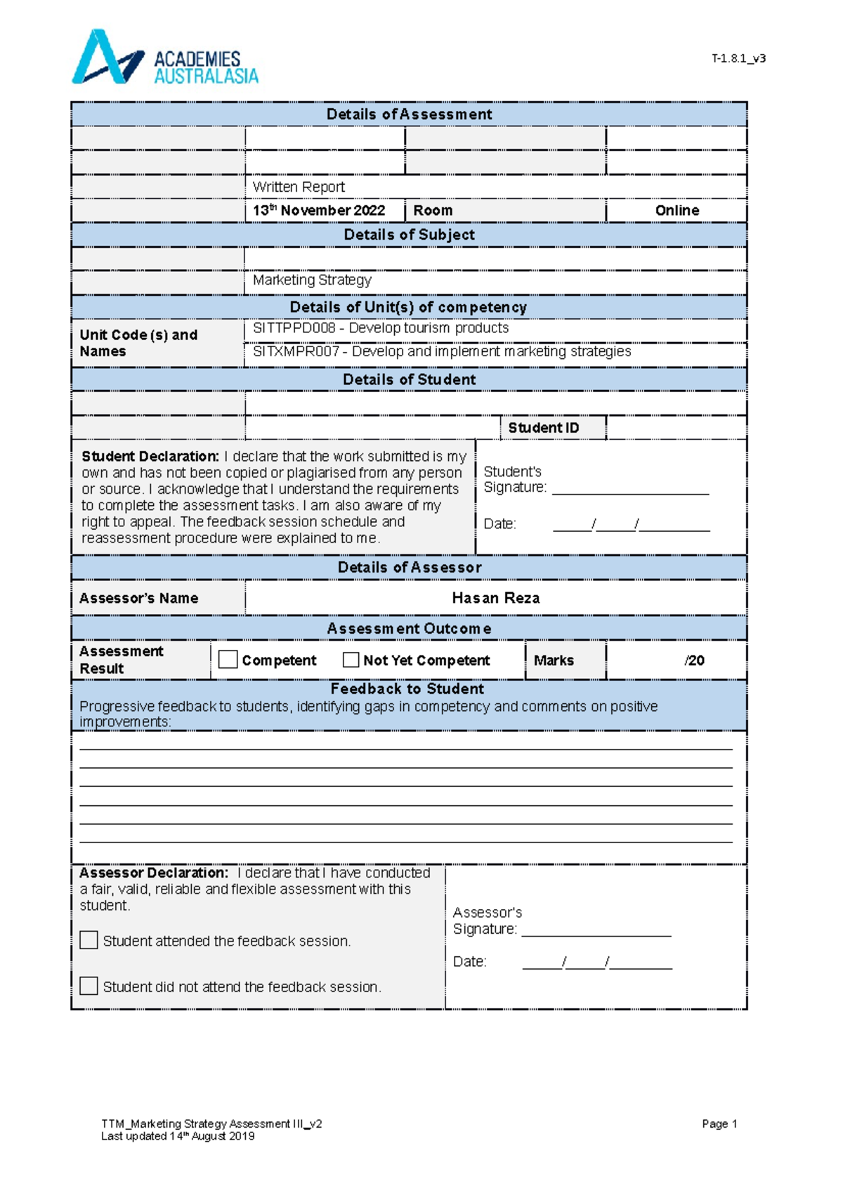 TTM Assessment III Marketing Strategy v2 - Details of Assessment Term ...