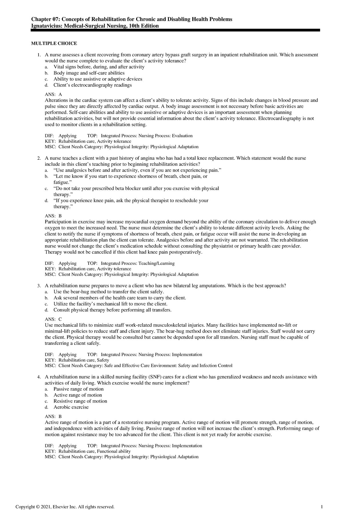 Exam View - Chapter 07 - Chapter 07: Concepts of Rehabilitation for ...
