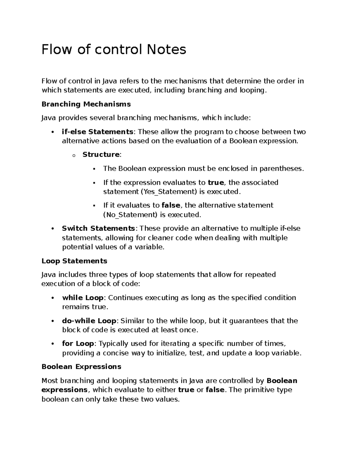 Flow of control Java - Flow of control Notes Flow of control in Java ...